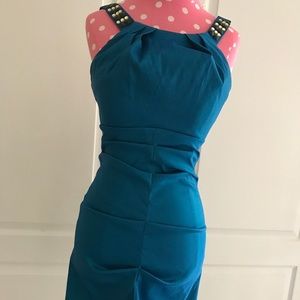 Turquoise Pleated Cocktail Dress
